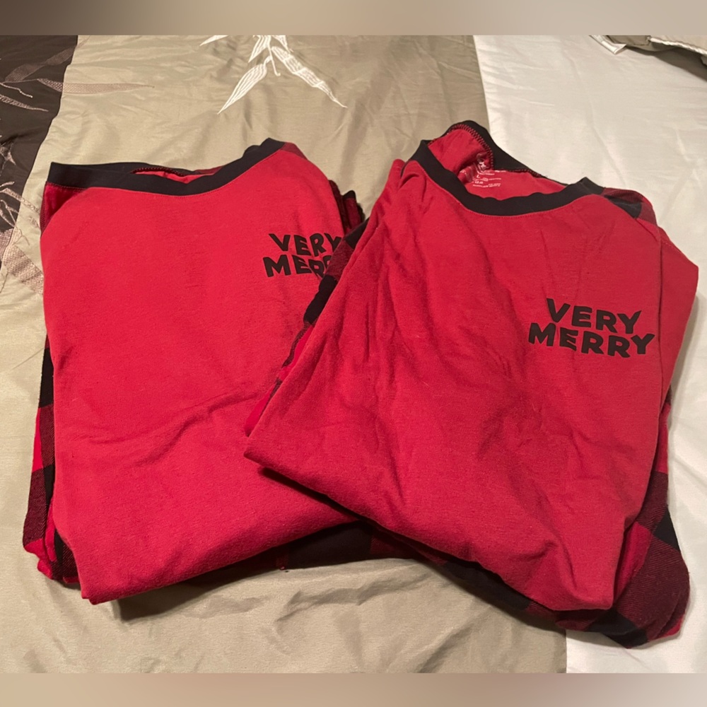 His & Hers Holiday Pajamas both large and